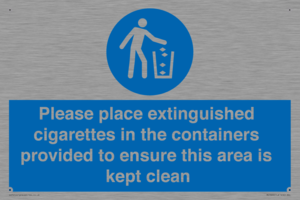 Please place extinguished cigarettes in the containers provided to ensure this area is kept clean